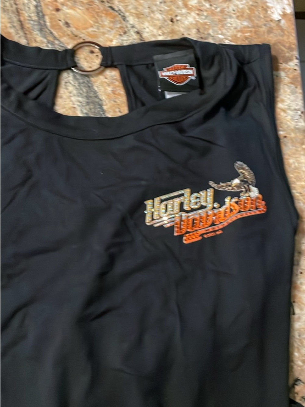 Harley-Davidson Black Orange & Gold Embellished Logo Tank - Picture 3 of 5